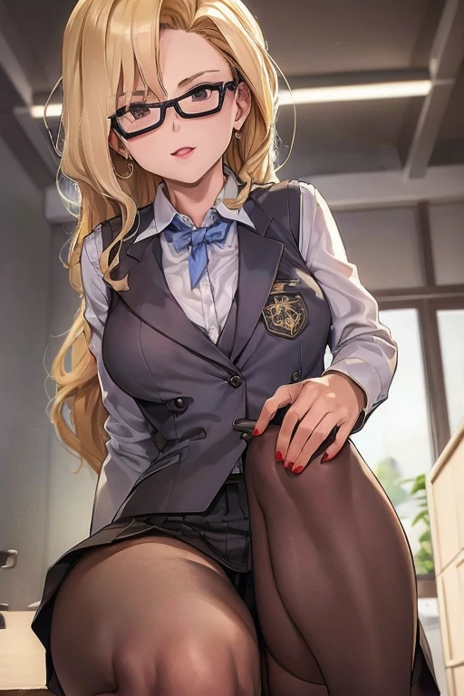 (masterpiece, Best quality, high quality:1.4), professional artwork,(nsfw), Well drawn, complex parts, line of sight, Sharp Focus, Detailed painting, masterpiece, cinematic lighting, trending on pixiv, bright lighting, bright colors, by Nagasawa Rosetsu,
Madam President, mature woman, mother, on the knees, , Office background, noon, full body shot,
blonde hair, long hair, Wavy hair, pomade, draw up, ultra detailed hair, ultra detailed face, Perfect eyes, perfect face, to Sergeant, Brown eyes, I look at the viewer, flirting, smiling,
grey skirt suit, (((Troika costume))), tie, Blazer, (((blazer))), (((shirt))), (((формальная shirt))), (((vest))), double-breasted vest, (((miniskirt))), (((pencil skirt))), stockings, skirt, Зажим для tieа, pocket square, tights, high heels, Glasses, cufflinks,
Red Nails, nail polish, sip, Several men, Bukkake, on the knees, , , facial treatment, How, How on face, How drenched, , How on clothes, , fully dressed, penis