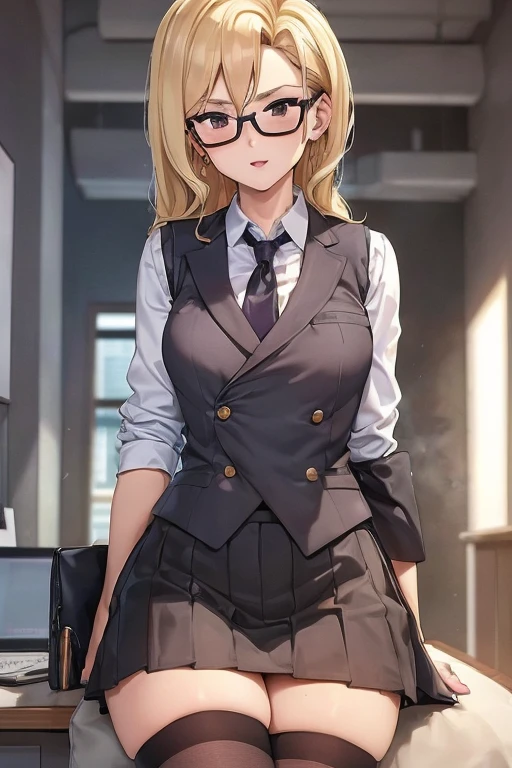 (masterpiece, Best quality, high quality:1.4), professional artwork,(nsfw), Well drawn, complex parts, line of sight, Sharp Focus, Detailed painting, masterpiece, cinematic lighting, trending on pixiv, bright lighting, bright colors, by Nagasawa Rosetsu,
Madam President, mature woman, mother, on the knees, , Office background, noon, full body shot,
blonde hair, long hair, Wavy hair, pomade, draw up, ultra detailed hair, ultra detailed face, Perfect eyes, perfect face, to Sergeant, Brown eyes, I look at the viewer, flirting, smiling,
grey skirt suit, (((Troika costume))), tie, Blazer, (((blazer))), (((shirt))), (((формальная shirt))), (((vest))), double-breasted vest, (((miniskirt))), (((pencil skirt))), stockings, skirt, Зажим для tieа, pocket square, tights, high heels, Glasses, cufflinks,
Red Nails, nail polish, sip, Several men, Bukkake, on the knees, , , facial treatment, How, How on face, How drenched, , How on clothes, , fully dressed, penis