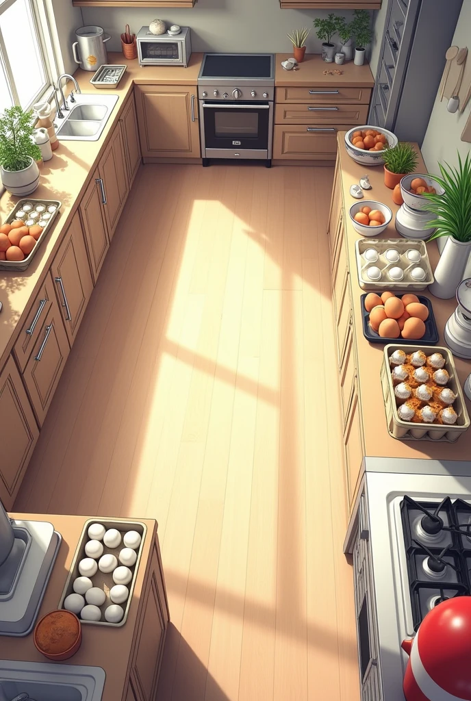 drawing a kitchen layout egg preparation with tools and equipment