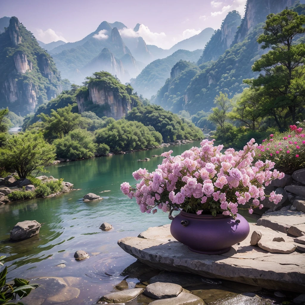 9 purple roses，Qixi Valentine's Day，Drink Wuyi Rock Tea，Kung Fu tea、Outdoor Still Life，Between Mountains and Rivers，Realistic style