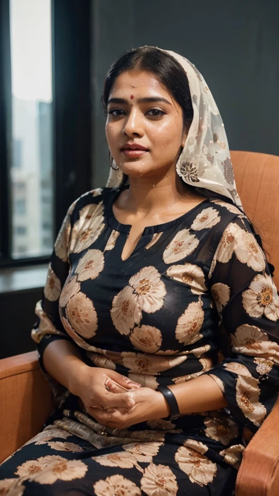 Day scene, full body photo of a plus sized 45 year old indian with a man from top view, (Masterpiece, Best Quality, High Resolution), office Background, (cum Splash on her breasts and nipples, cum Splash on her face, Splash of cum, cum Splash on her blouse, cum Splash on her eys), Sweet 25 year old South indian women sitting on her knees in a crowded party hall with a man, hour glass body red lips, silver colour silky gown, lightly makeup,ultra realistic, realistic, look at viewer (cinematic:1.3), intricate details,