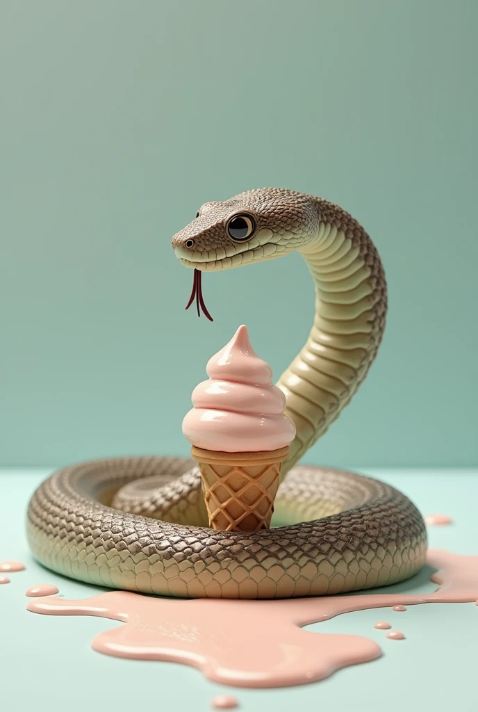 Snake sit and front of ice cream melting