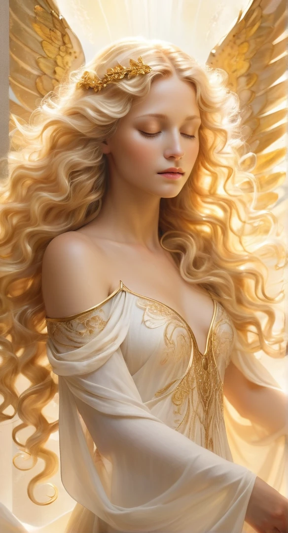 Enchanting gold filigree swirls, Hall々A woman with a muscular figure, Flowing blonde hair, sharp, Detailed face, Expressive, crystal eyes, Puzzling image, Rococo time portals flourish, The intricate details、It suggests hidden depths beyond.. This surreal oil painting、The delicate swirls of color gracefully dance and invite the viewer into a fantastical world.。. Incredibly detailed, Each brush stroke is careful and precise, It captures the essence of a bygone era with amazing accuracy.. This visually stunning masterpiece、It exudes an aura of mystery and wonder., Discover mysterious secrets.