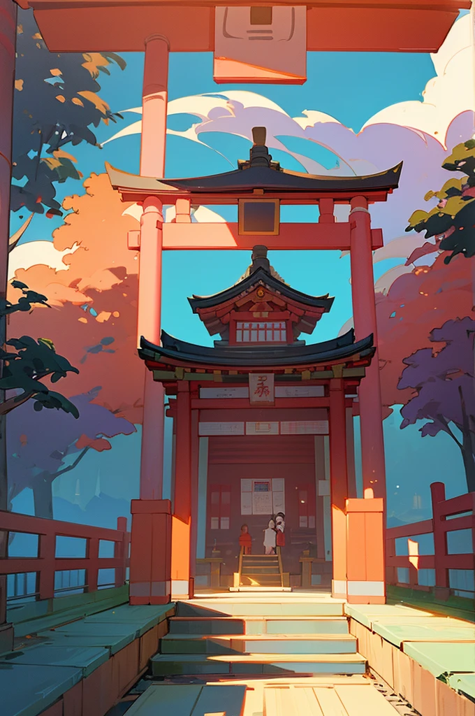 Please draw a beautiful Japanese festival scene in line art style.。The background is colorful squares and shrines.、Many people々Please describe how they are enjoying the festival with a smile.。
