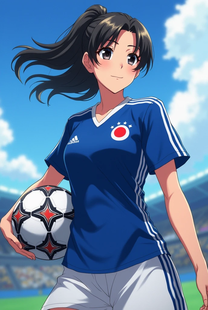 20th Generation.woman.Japan National Football Team.Wearing a Samurai blue uniform.One person.Adidas.anime