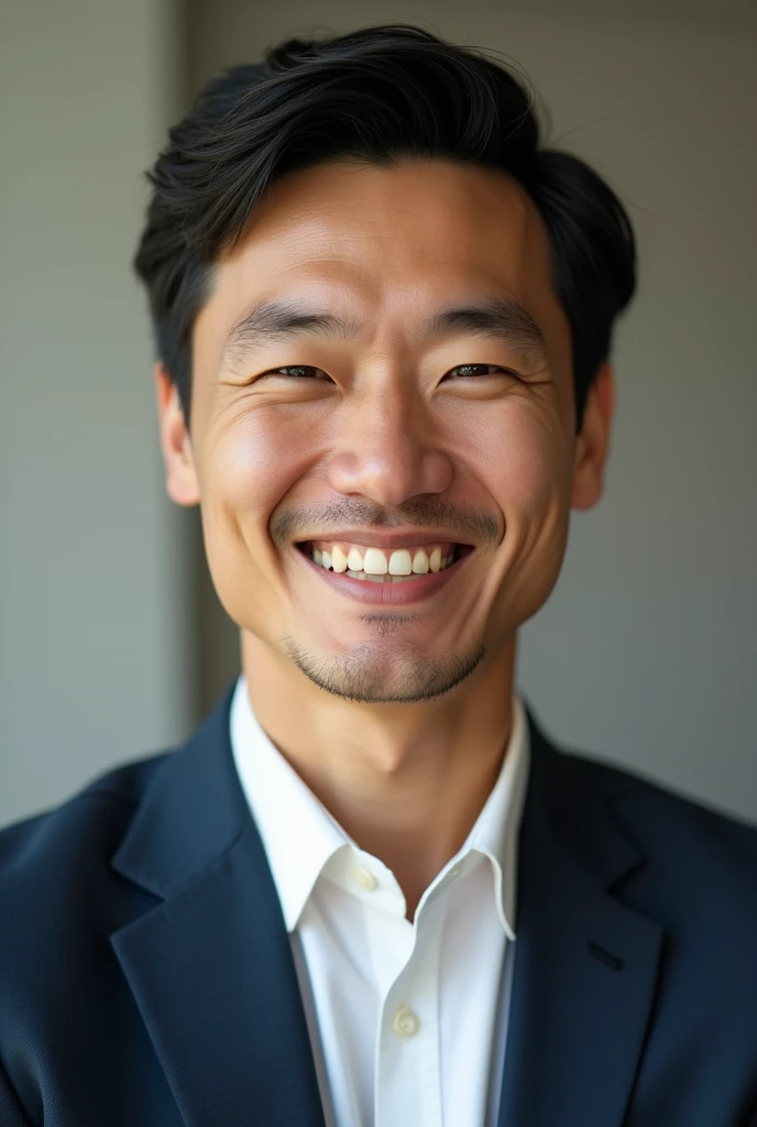 An entrepreneur with confidence and little smiled face and shoulder shot photo.