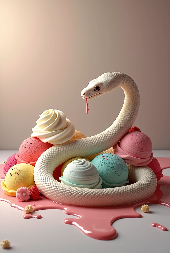 Snake sit and front lots of ice creams melting