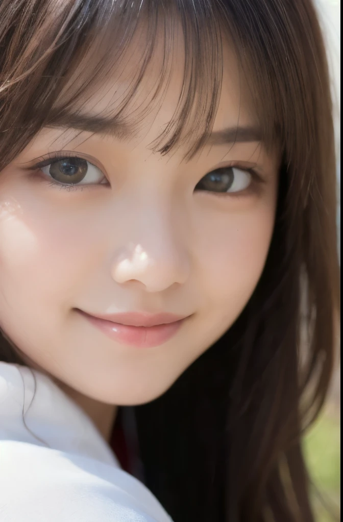 best quality, face focus, soft light, ultra high res, (photorealistic:1.4), RAW photo,(Shinozaki Ai), white skin, kawaii,
1 Japanese girl, solo, cute, (smile), (pupil, lights in the eyes),  detailed beautiful face, Medium-sized breasts,(high resolution detail of human skin texture),(long hair),(portrait), upper body, white traditional kimono, no makeup