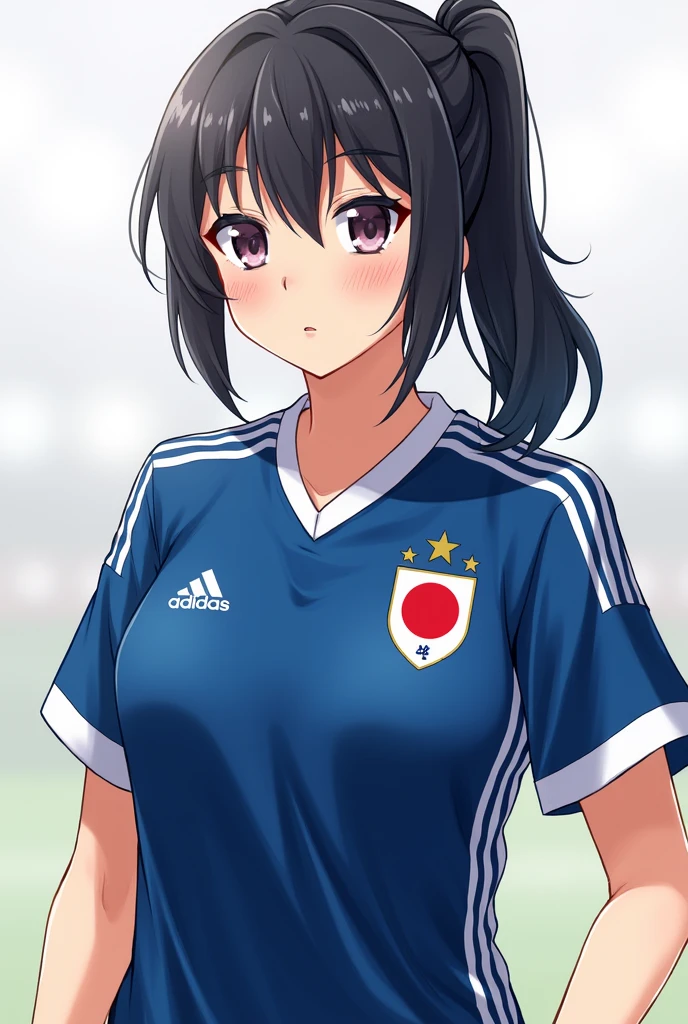 20th Generation.woman.Japan National Football Team.Wearing a Samurai blue uniform.One person.anime.Japanese flag on left chest.Adidas logo on left chest