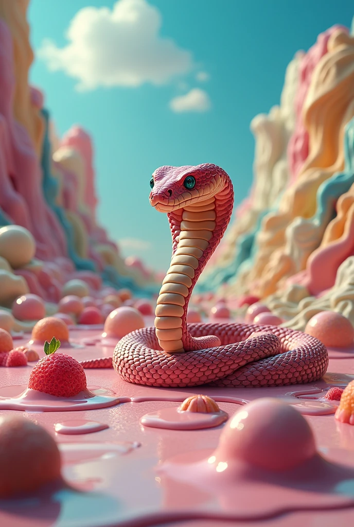 Indian cobra Snake sit and front lots of ice creams melting