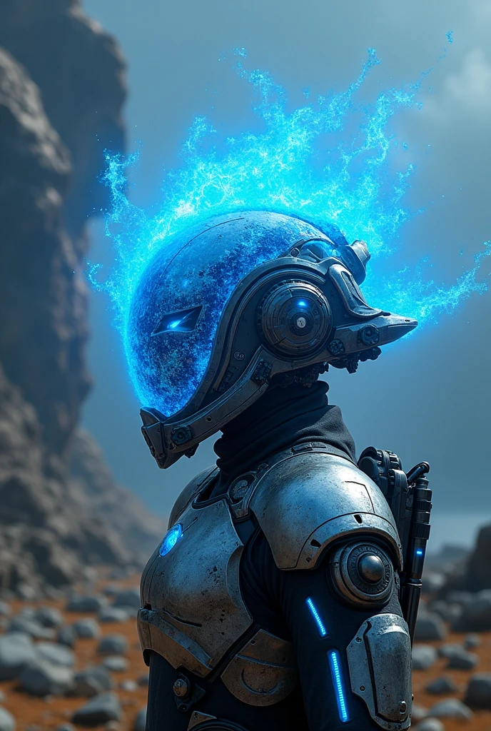 Metal helmet adventage with blue energy