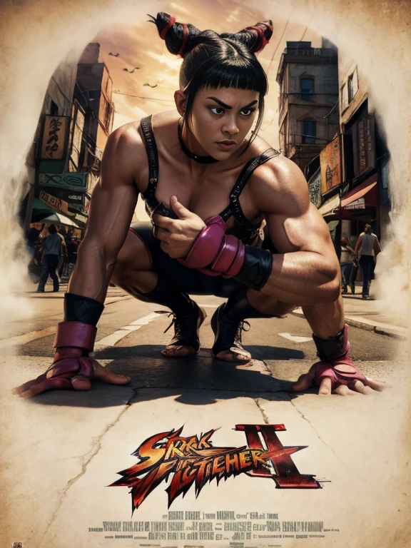 Ultra-detailed Typography Poster, movie-themed, street fighter movie, cinematic fonts, dramatic and bold text, Juri Han
