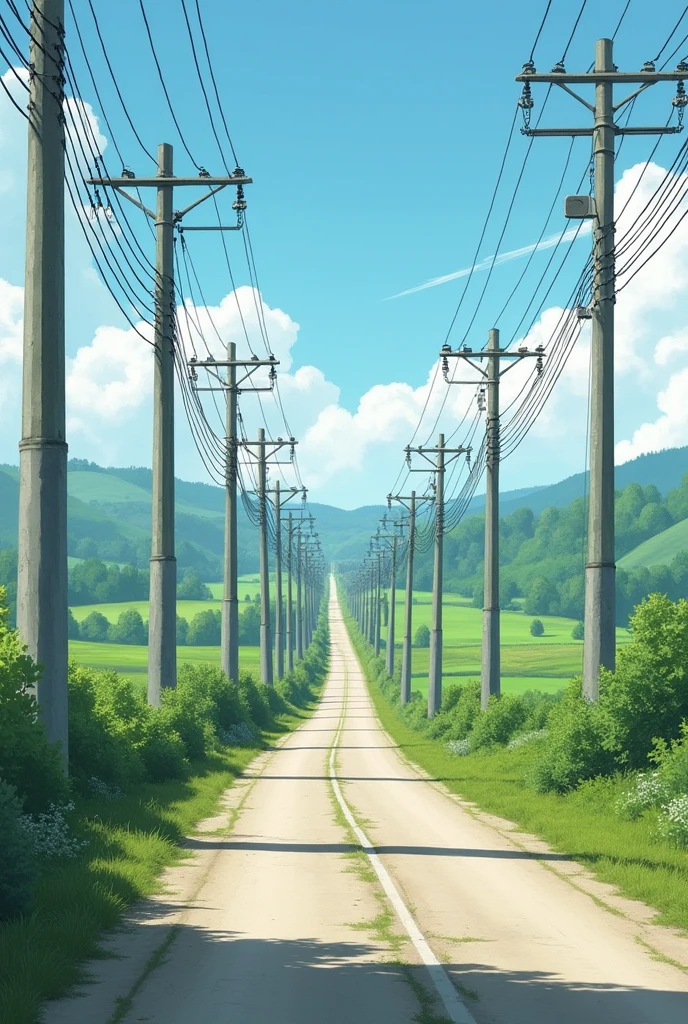 Road with sides have cement pole