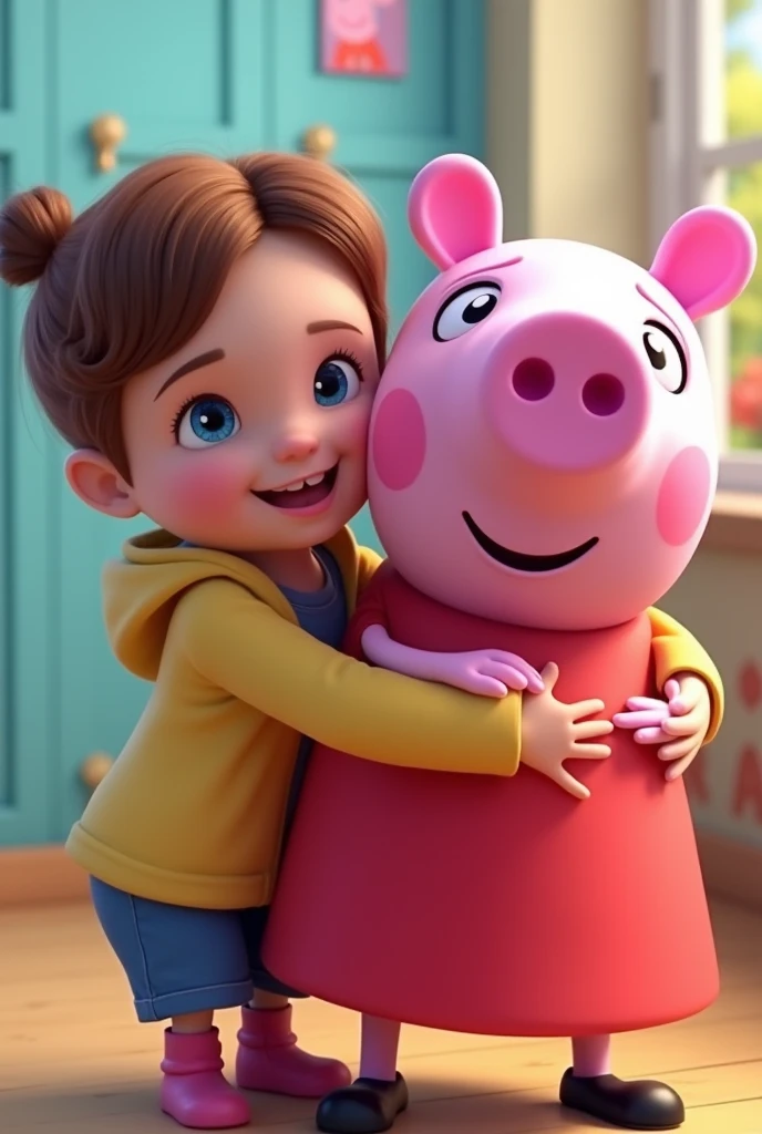 smiling while holding peppa pig
