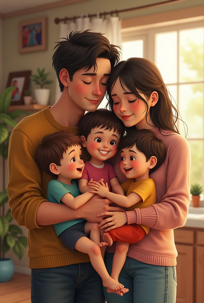 Family with one daughter and two boys