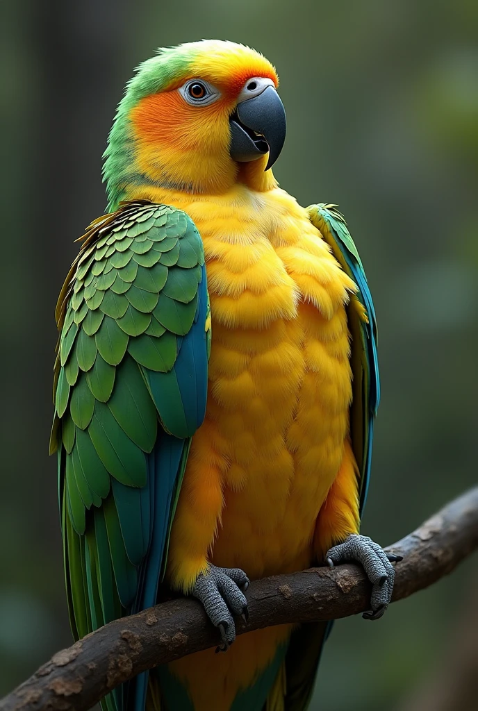 create a parakeet with an extremely muscular humanoid body