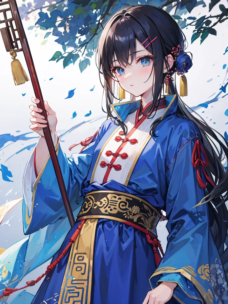 A male character,Hair Bunch,Ancient Chinese Clothing,Blue clothes,robe,Hairpin
