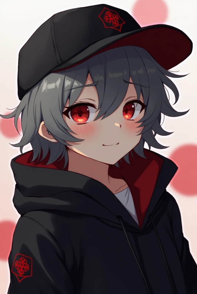 solo art leveling boy with black cap and red eyes full body wearing black jacket and black hood