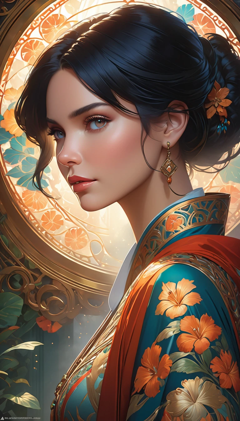 portrait of emb-rebecca with long black hair in fog, cinematic lighting, photorealistic, ornate, intricate, realistic, detailed, volumetric light and shadow intricate, elegant, highly detailed, digital painting, artstation, concept art, smooth, sharp focus, illustration, art by artgerm and greg rutkowski and alphonse mucha, super detailed