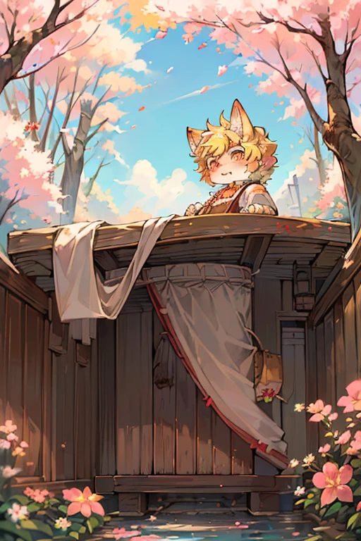 masterpiece,high quality,abstract res,number\(artwork\), From dagasi, Yes,Seizan,(Flower Charcoalo,Fluffy fur,character focus:1.1),Flower Charcoalo male cat,short hair,portrait , Bright eyes, panoramic, character focus.(Detailed background:0.7), solo, hairy, hairy male, Male focus, Masterpiece of time,high quality,abstract res,number\(artwork\), From dagasi, Yes,Seizan,(Flower Charcoalo,Fluffy fur,character focus:1.1),Human male fox,Bright eyes, panoramic, character focus.(Detailed background:0.6), solo, hairy, hairy male, Male focus, Flower Charcoal,(Hairy all over, Hairy tail)fur,A five-year-old boy,cute,Hip bulge,Toddler,Blood-red pupils,A tail with a white tip,The ends of the limbs are white,Cute meat pads,Claw,cute boys,The ear tips are orange,Big hairy ears,Hairy big tail,Reasonable composition,Pale yellow hair,Brown cloth bag,In the woods,Extremely fine water,diaper,Slightly reddened,Dress coolly,Blonde short hair,Thin children,Blonde hair,cute child,cute little adventurer,Be open-minded,Ultra-clear, japanese village, blossom tree, blossom festival, toilet