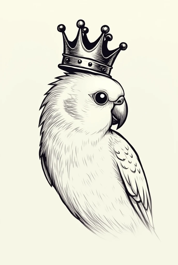 create a drawn image of just a parakeet's head with a crown on its head