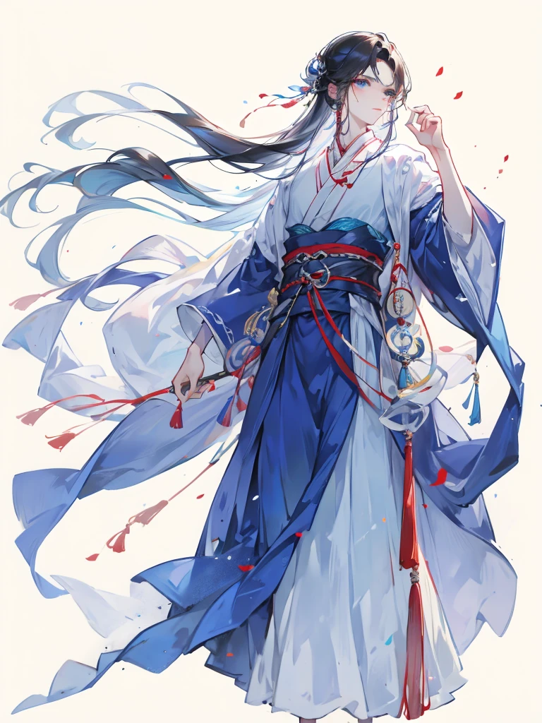 A male character,Hair Bunch,Ancient Chinese Clothing,Blue clothes,robe,Hairpin