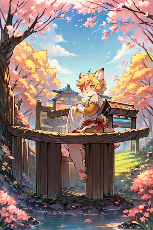 masterpiece,high quality,abstract res,number\(artwork\), From dagasi, Yes,Seizan,(Flower Charcoalo,Fluffy fur,character focus:1.1),Flower Charcoalo male cat,short hair,portrait , Bright eyes, panoramic, character focus.(Detailed background:0.7), solo, hairy, hairy male, Male focus, Masterpiece of time,high quality,abstract res,number\(artwork\), From dagasi, Yes,Seizan,(Flower Charcoalo,Fluffy fur,character focus:1.1),Human male fox,Bright eyes, panoramic, character focus.(Detailed background:0.6), solo, hairy, hairy male, Male focus, Flower Charcoal,(Hairy all over, Hairy tail)fur,A five-year-old boy,cute,Hip bulge,Toddler,Blood-red pupils,A tail with a white tip,The ends of the limbs are white,Cute meat pads,Claw,cute boys,The ear tips are orange,Big hairy ears,Hairy big tail,Reasonable composition,Pale yellow hair,Brown cloth bag,In the woods,Extremely fine water, naked,diaper,Slightly reddened,Dress coolly,Blonde short hair,Thin children,Blonde hair,cute child,cute little adventurer,Be open-minded,Ultra-clear, japanese village, blossom tree, blossom festival, toilet