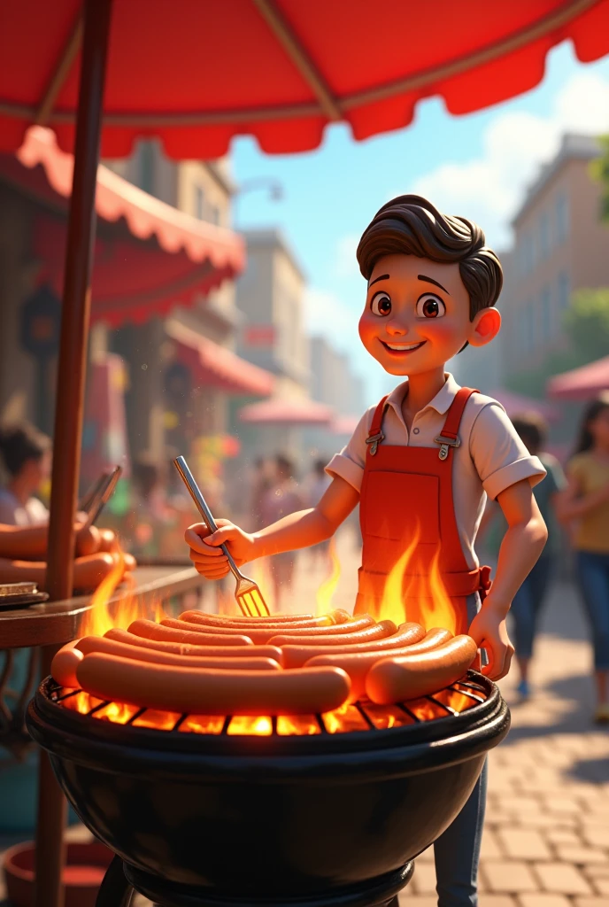 Invitation to a hotdog sale on a grill with fire