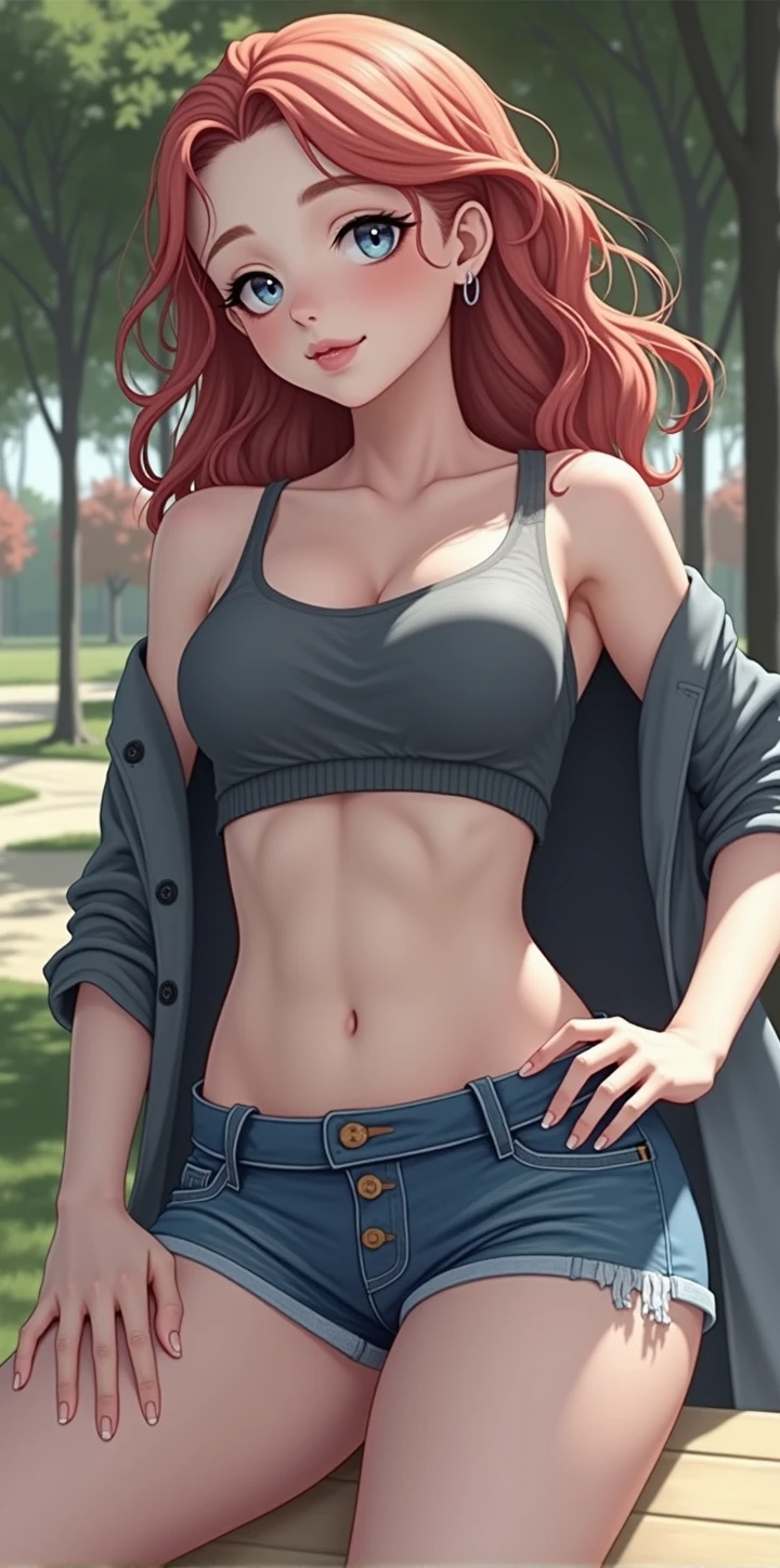 a close up of a woman with red hair and a gray shirt, redhead girl, amouranth, red head, better known as amouranth, smooth red skin, beautiful redhead woman, she is redhead, redhead woman, red haired goddess, short redhead, cute young redhead girl, red hair girl, red hair, with pale skin, she has red hair, redhead, (cuerpo de la imagen)