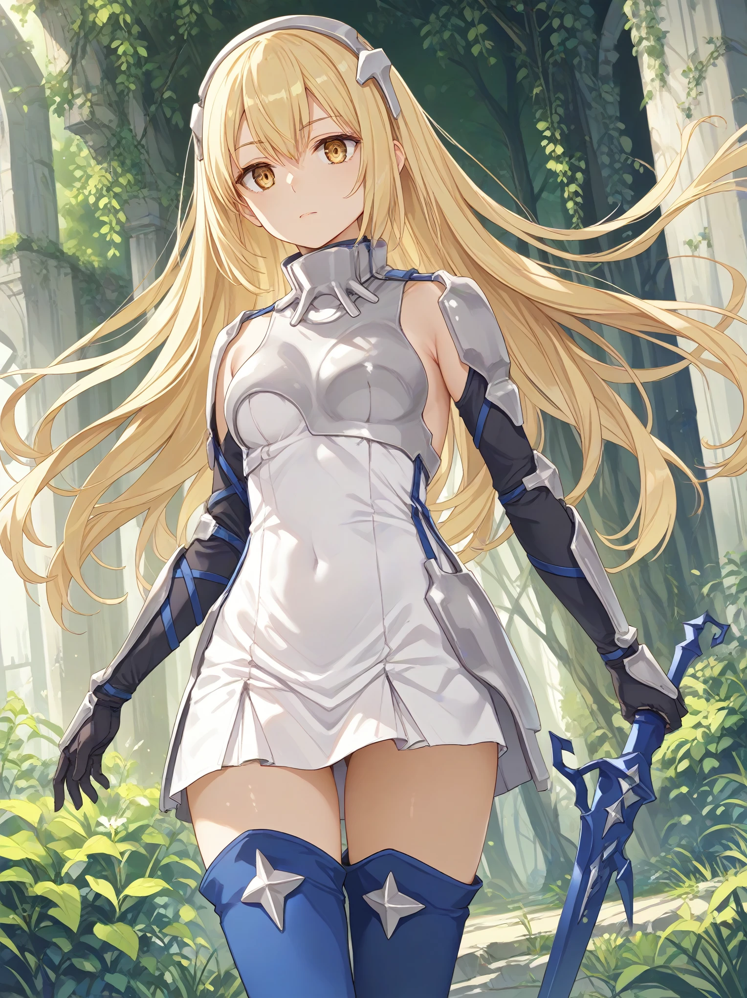 ais wallenstein
hairband, armored dress, gauntlets, black gloves, thigh boots
white turtleneck, white dress, sleeveless, short dress, thigh boots