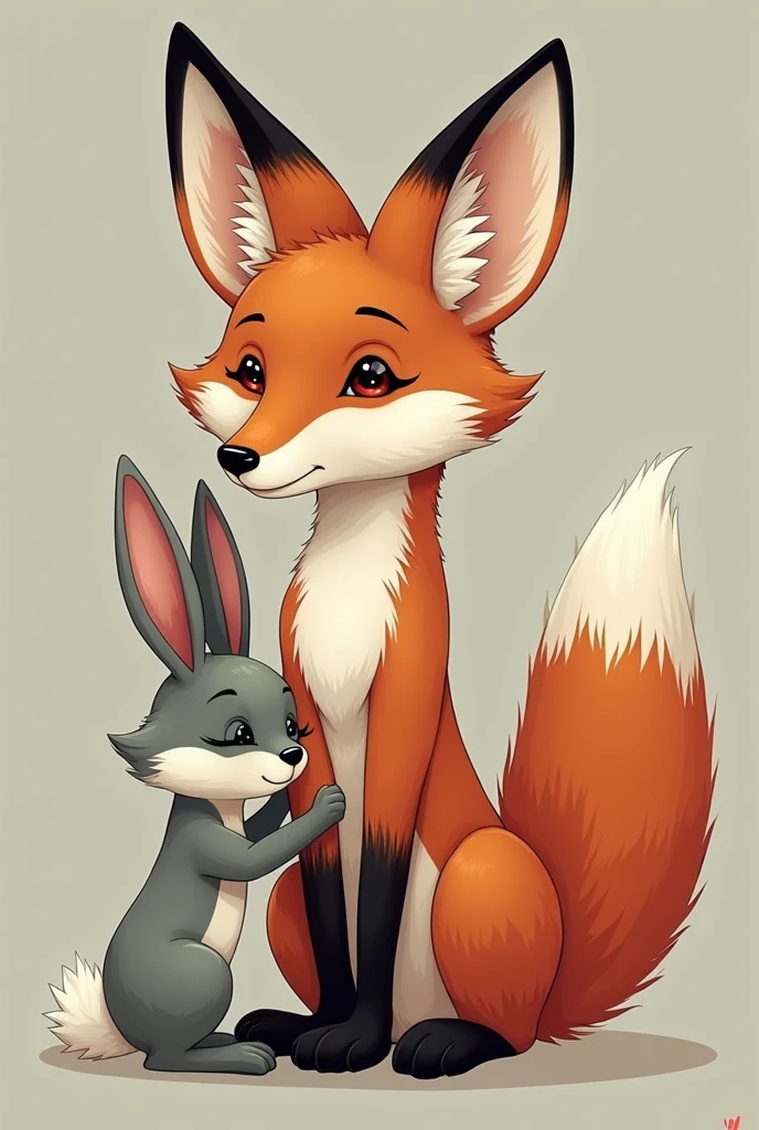 wild fox, grey and orange character, showing the anus and the vagina, Rabbit, mewing, hyilpi art
