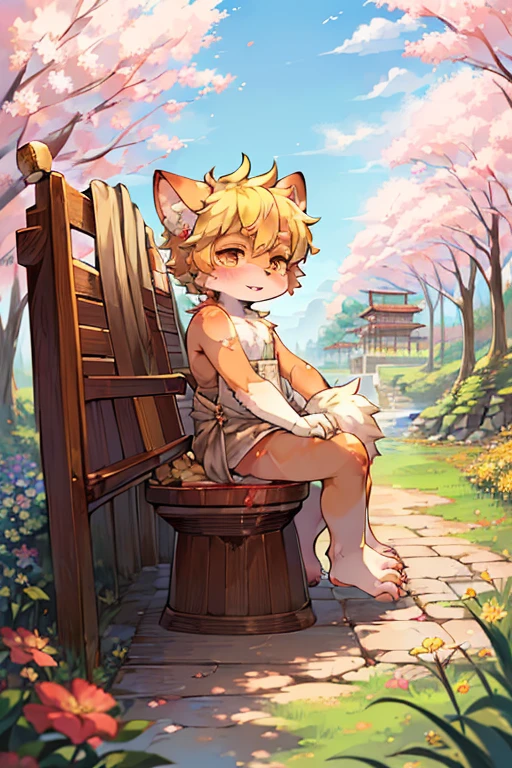 masterpiece,high quality,abstract res,number\(artwork\), From dagasi, Yes,Seizan,(Flower Charcoalo,Fluffy fur,character focus:1.1),Flower Charcoalo male cat,short hair,portrait , Bright eyes, panoramic, character focus.(Detailed background:0.7), solo, hairy, hairy male, Male focus, Masterpiece of time,high quality,abstract res,number\(artwork\), From dagasi, Yes,Seizan,(Flower Charcoalo,Fluffy fur,character focus:1.1),Human male fox，Bright eyes, panoramic, character focus.(Detailed background:0.6）, solo, hairy, hairy male, Male focus, Flower Charcoal,(Hairy all over, Hairy tail）fur，A five-year-old boy，cute，Hip bulge，Toddler，Blood-red pupils，A tail with a white tip，The ends of the limbs are white，Cute meat pads，Claw，cute boys，The ear tips are orange，Big hairy ears，Hairy big tail，Reasonable composition，Pale yellow hair，Brown cloth bag，In the woods，Extremely fine water, naked，diaper，Slightly reddened，Dress coolly，Blonde short hair，Thin children，Blonde hair，cute child，cute little adventurer，Be open-minded，Ultra-clear, japanese village, blossom tree, toilet, pooping on toilet 