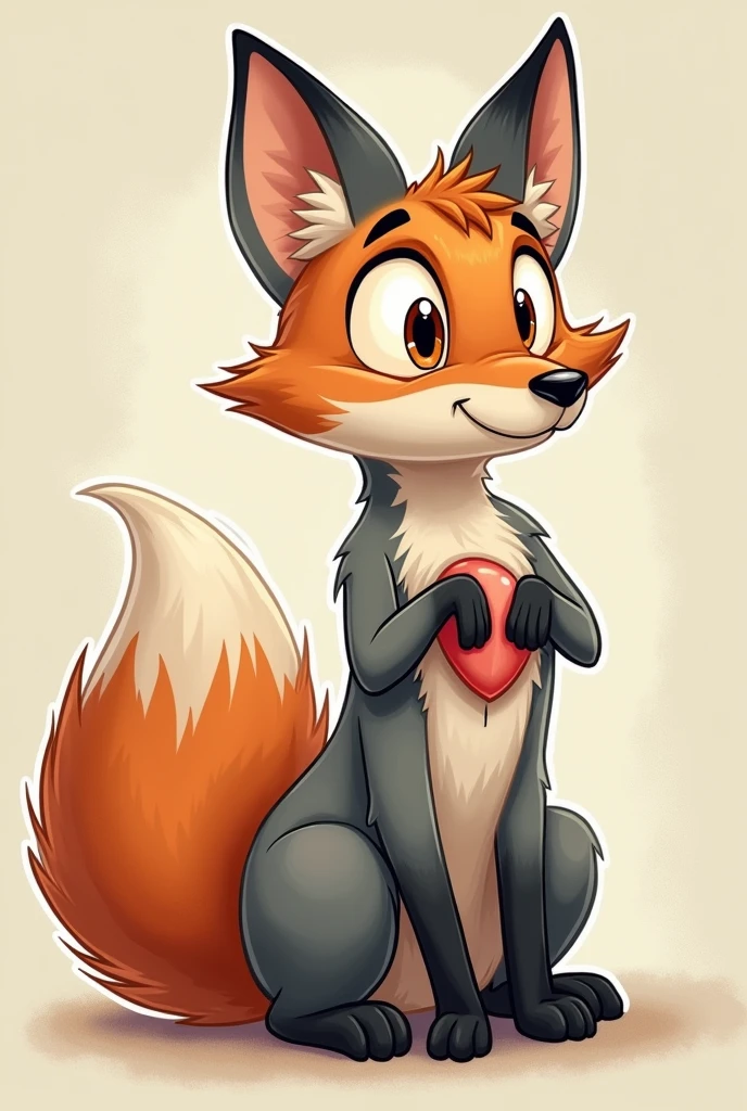 wild fox, grey and orange character, showing the anus and vagina, pissing through the vagina,with a capricious body