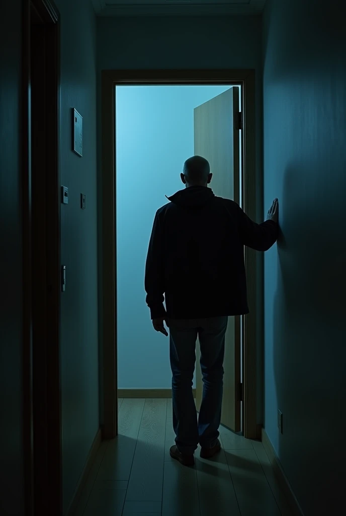 Man arriving home and locking the door, very scared of what he saw
