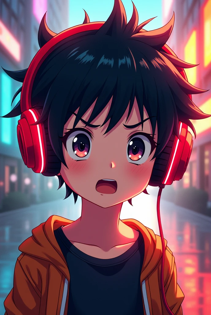 red headphones boy anime