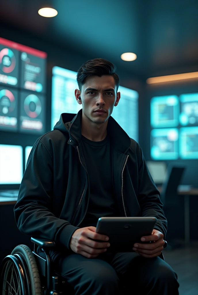 The brown boy with black hair, dark brown eyes, wheelchair user and leader of a group of agents. A professional hacker.
