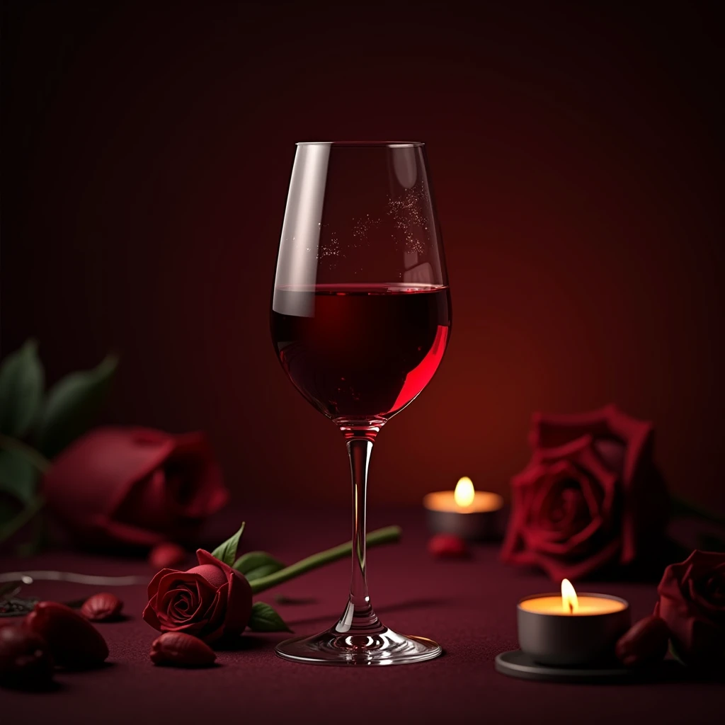 Generate a red wine ad image,Theme: Romantic and Elegant