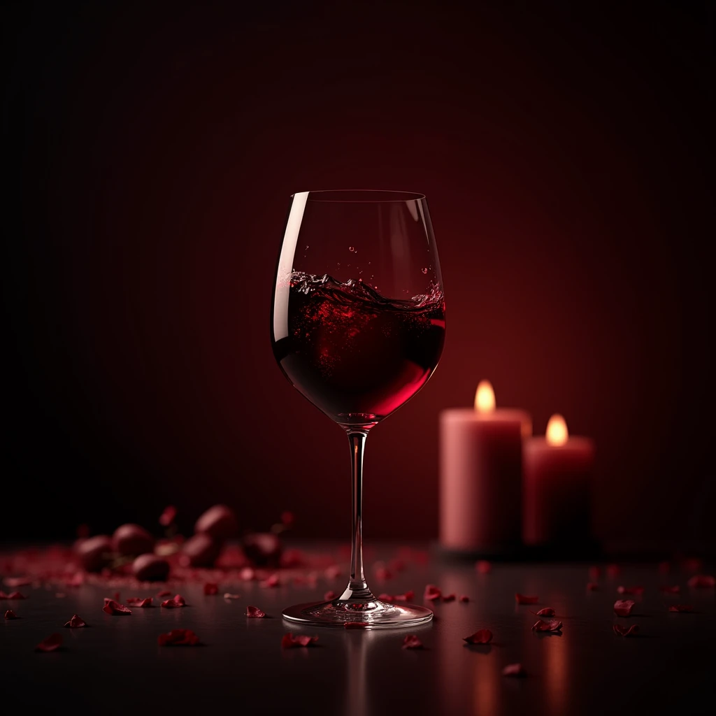 Generate a red wine ad image,Theme: Romantic and Elegant