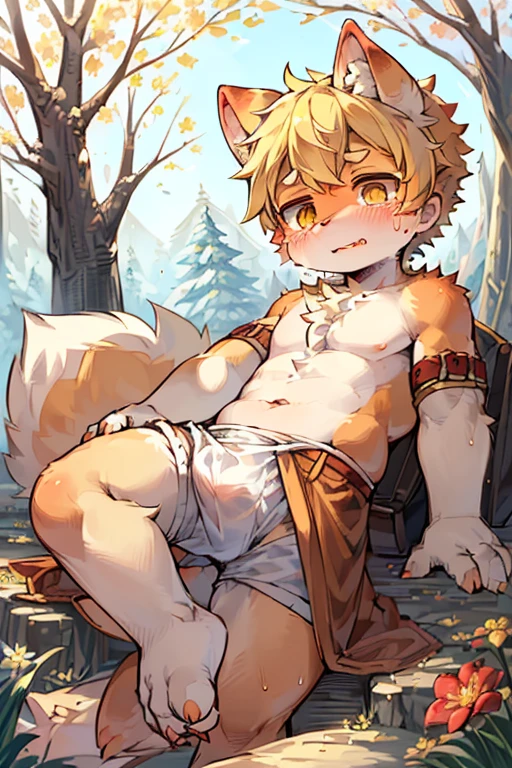 masterpiece,high quality,abstract res,number\(artwork\), From dagasi, Yes,Seizan,(Flower Charcoalo,Fluffy fur,character focus:1.1),Flower Charcoalo male cat,short hair,portrait , Bright eyes, panoramic, character focus.(Detailed background:0.7), solo, hairy, hairy male, Male focus, Masterpiece of time,high quality,abstract res,number\(artwork\), From dagasi, Yes,Seizan,(Flower Charcoalo,Fluffy fur,character focus:1.1),Human male fox,Bright eyes, panoramic, character focus.(Detailed background:0.6), solo, hairy, hairy male, Male focus, Flower Charcoal,(Hairy all over, Hairy tail)fur,A five-year-old boy,cute,Hip bulge,Toddler,Blood-red pupils,A tail with a white tip,The ends of the limbs are white,Cute meat pads,Claw,cute boys,The ear tips are orange,Big hairy ears,Hairy big tail,Reasonable composition,Pale yellow hair,adventurer clothing,Brown cloth bag,In the woods,Extremely fine water,White loincloth,Slightly reddened,Dress coolly,Blonde short hair,Thin children,Blonde hair,cute child,cute little adventurer,Be open-minded,Ultra-clear, kemono, fur, boy, cute, Fluffy, best quality snow, lying, Fluffy tail, foot, diaper, fluffy diaper, big diaper, No bottoms, no top, crying