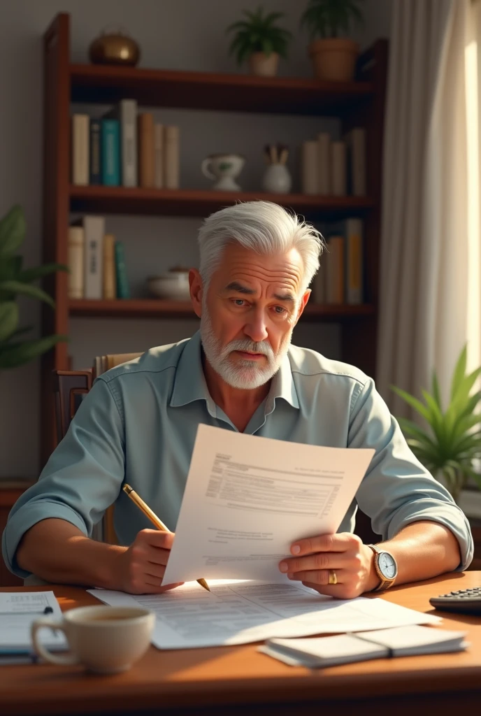 Middle class man sitting and calculating monthly expenses in his house