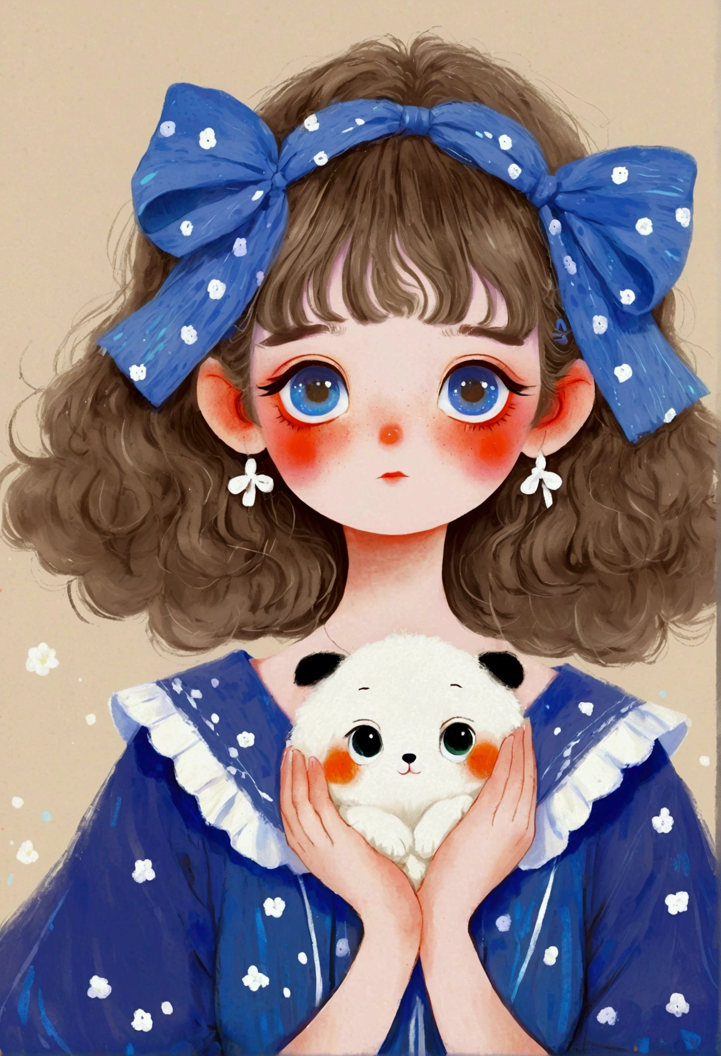 Cute in blue dress,Big blue eyes。Bangs,Fine and fluffy hair,Lovely art style, Lovely and detailed digital art, Cute numbers艺术, splash art anime Change, Hand drawn cartoon art style,Lovely artwork, Kawaii realistic portrait, Change, Cute numbers, Lovely portrait, Kasuga, Lovely characters, Cute, colorful and adorable