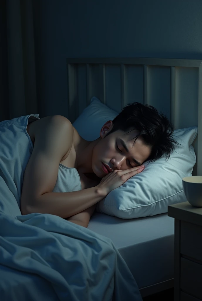 sleeping man
late on the bed