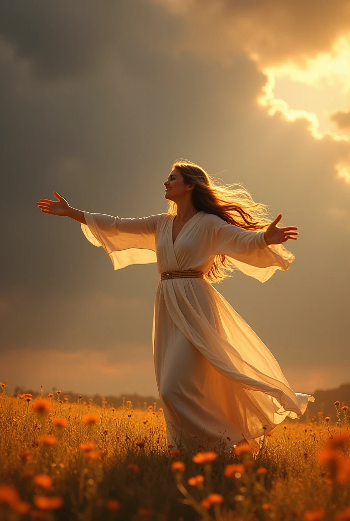 a girl dancing with jesus (God)
