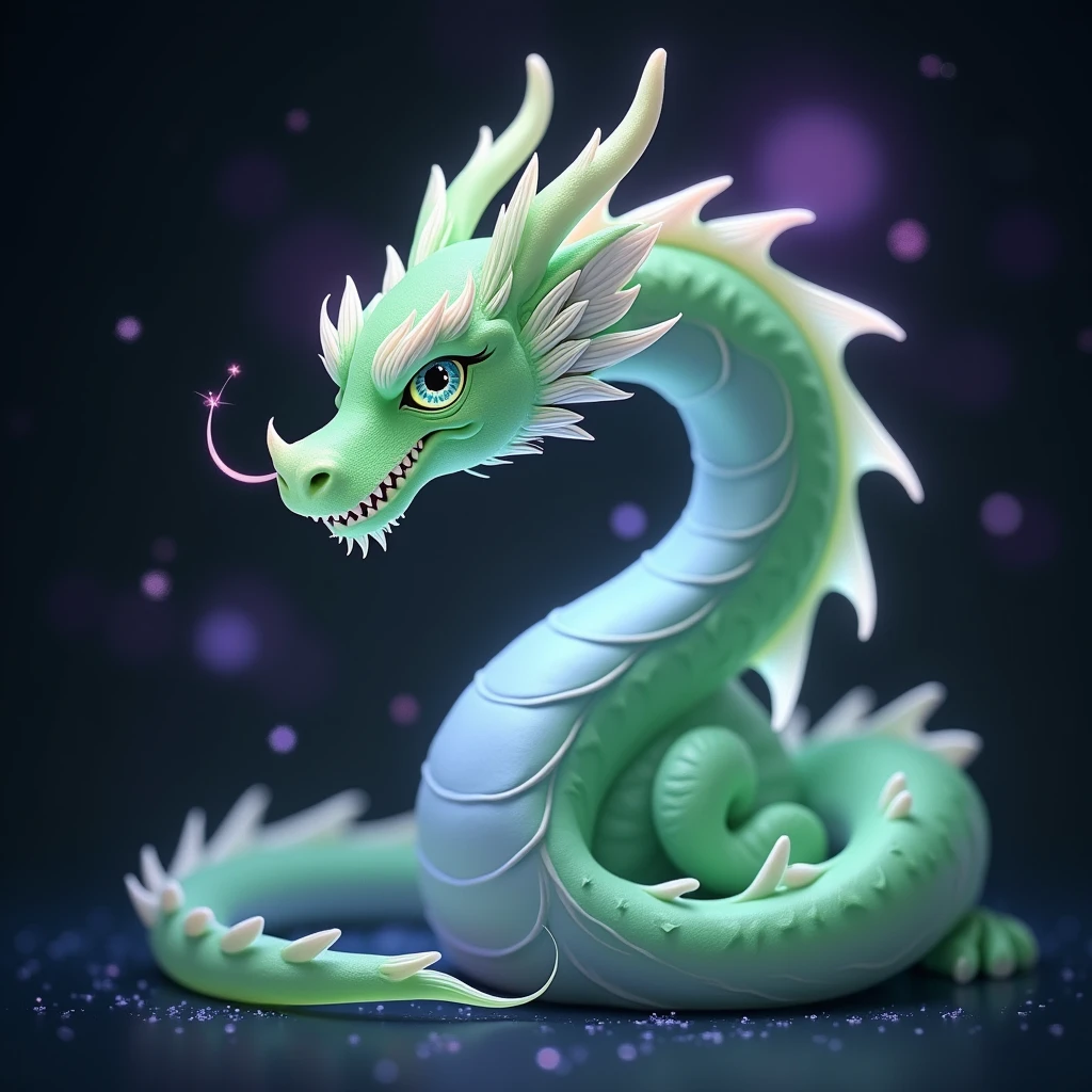 soft green dragon shaped flame with soft purple
