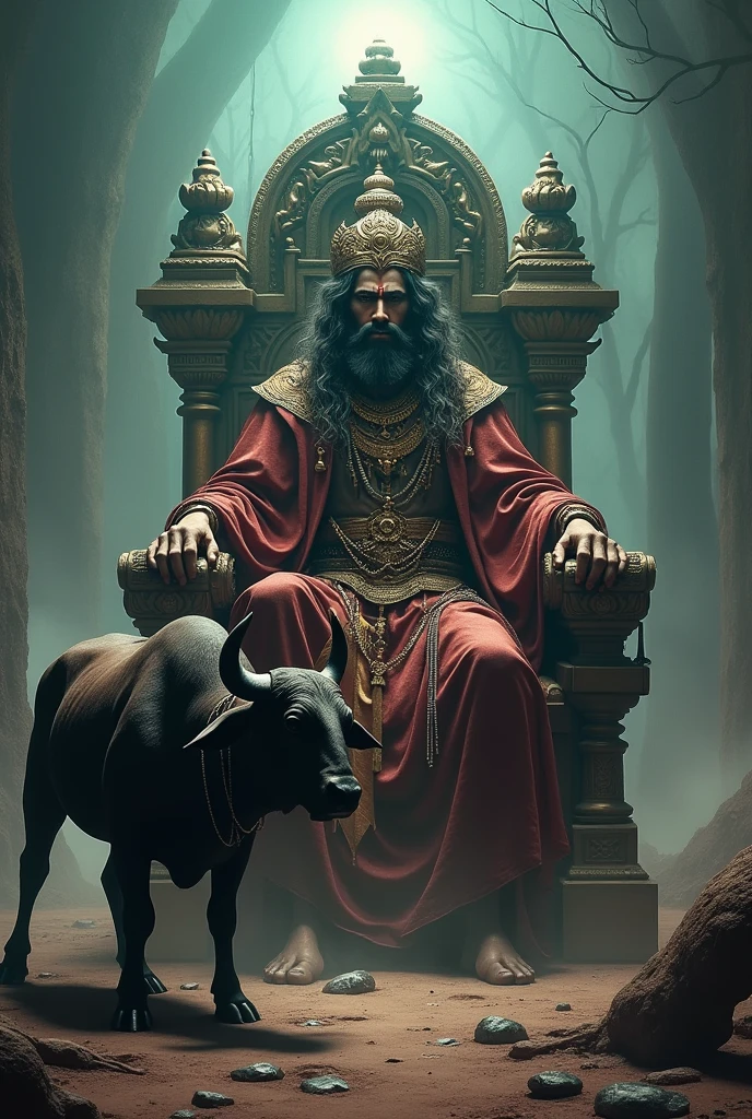 Yama dharma raju sitting ina monster chair with buffalo angry mood
Standing position