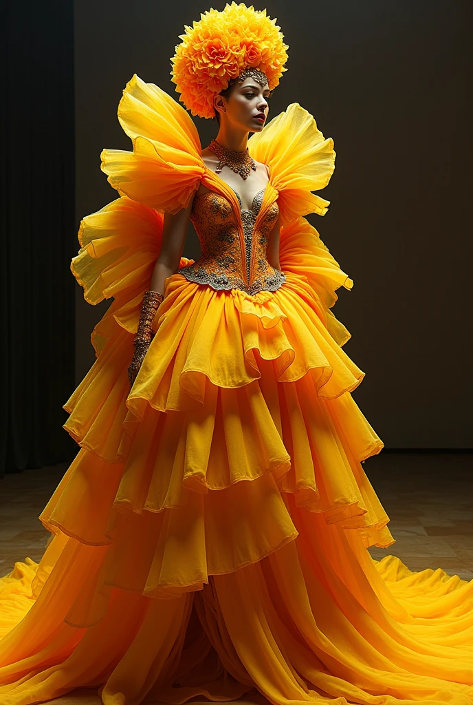 extravagant marigold flower-shaped costume