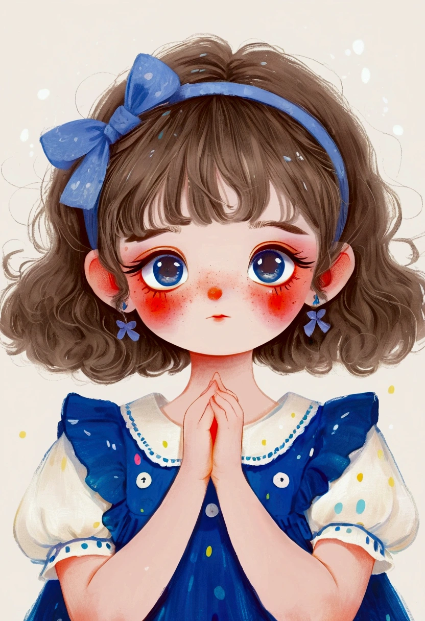 Cute in blue dress,Big blue eyes。Bangs,Fine and fluffy hair,Lovely art style, Lovely and detailed digital art, Cute numbers艺术, splash art anime Change, Hand drawn cartoon art style,Lovely artwork, Kawaii realistic portrait, Change, Cute numbers, Lovely portrait, Kasuga, Lovely characters, Cute, colorful and adorable
