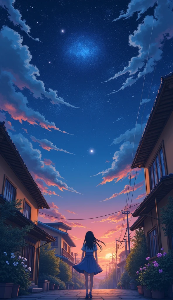 Starry Sky、Old town、walk、Girl