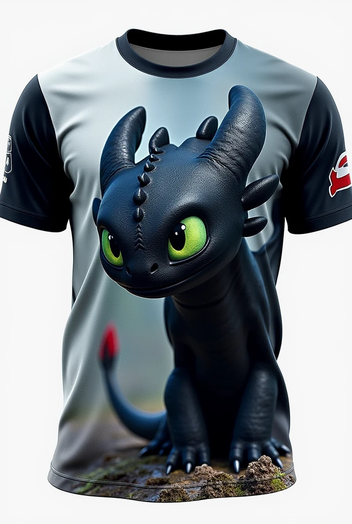 Team T-shirt with Toothless print, medium size on the right side, realistic 