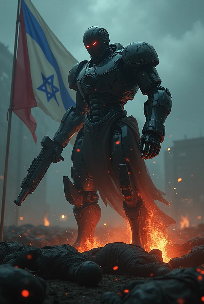 Robótic Ibrahim pasha using lethal wapons in the night , doomg a Massacre of jews with a Death bodies of jews everywhere and a super othoman robot raping jews flags in the midnight